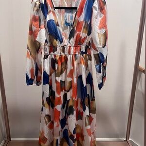 Multicolor Abstract Print V-Neck Maxi Dress